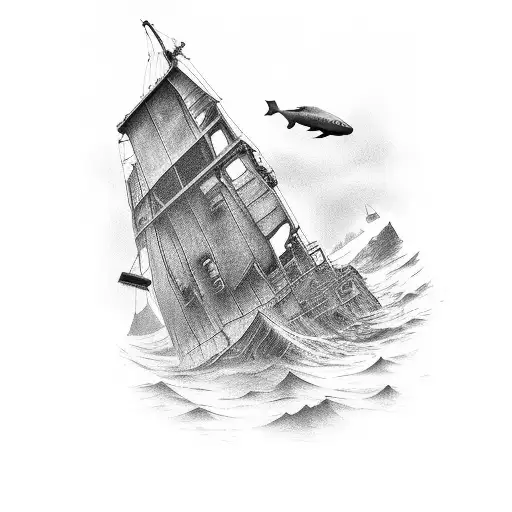 A Realistic Depiction Of A Shipwreck At The Bottom Of The Ocean