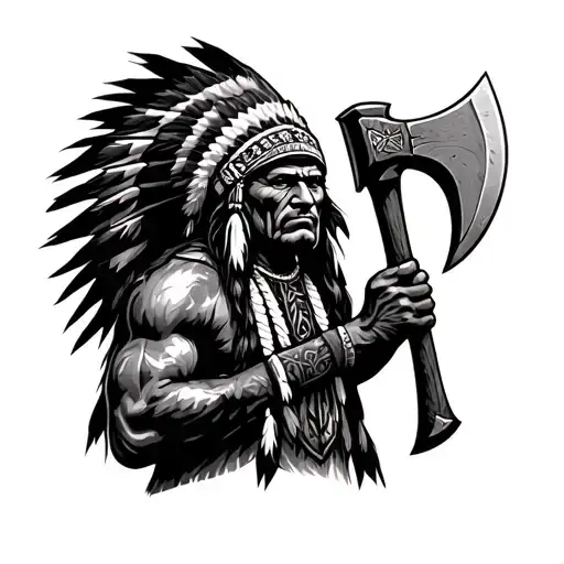 American Indian War Chief Holding Tomahawk