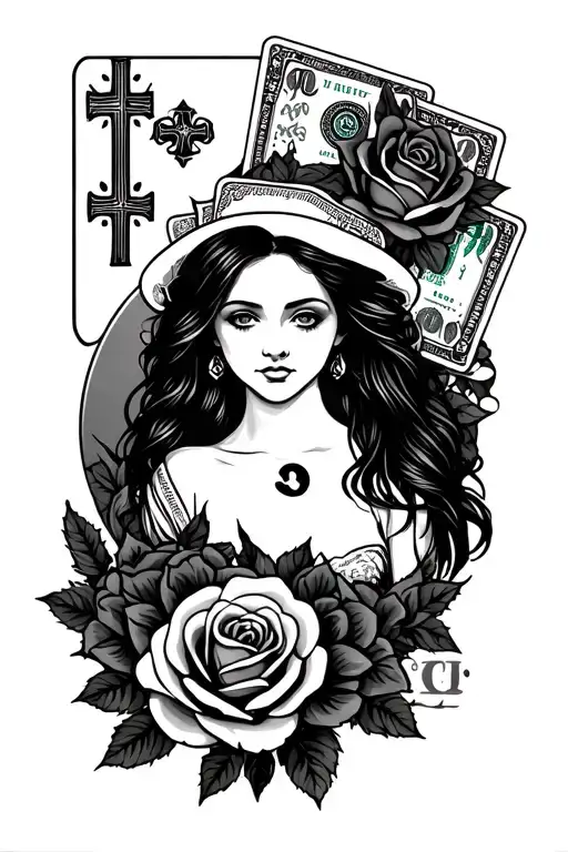 Trees And Moon Jeruslame Cross Roses Poker Money And A Girl