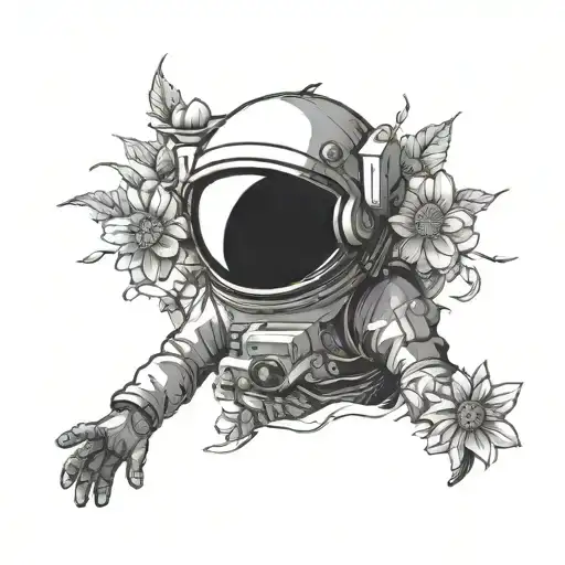Astronaut With Flowers And Sun