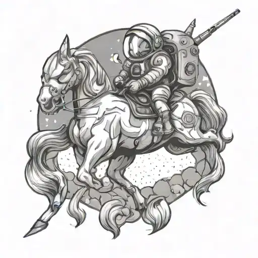 Astronaut With Unicorn Riding
