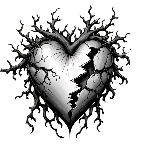 Heart With Vines Growing With Broken Parts