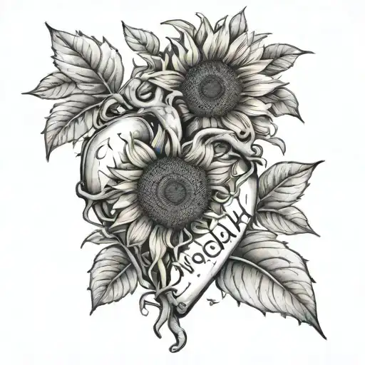 Sunflower Growing From An Anatomical Heart With A Date