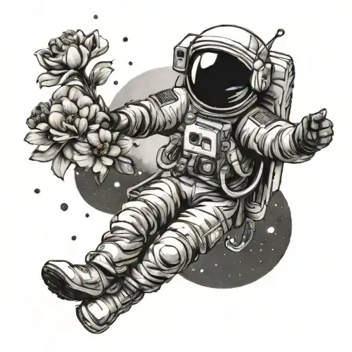 Astronaut Holding Flowers In Space