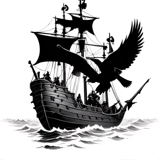 Viking Pirate Ship With Soldier Fading Into Birds