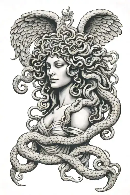 Medusa Statue Full Body With Angel Wings