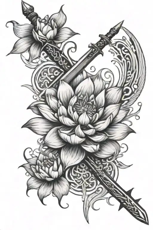 Sword And Lotus Flower Surrounded