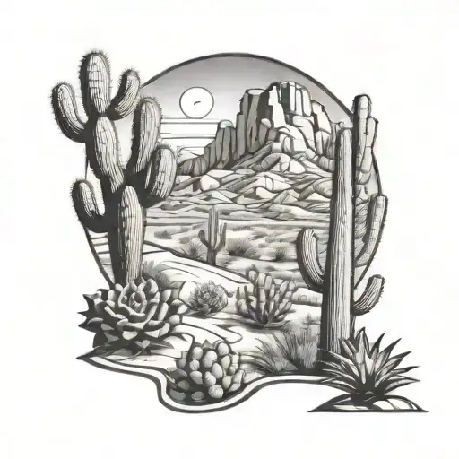 Western And Desert Landscape Filled With Cacti
