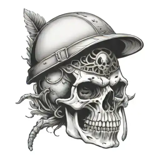 Skull In Military Helmet In Skull Centipede And Roots