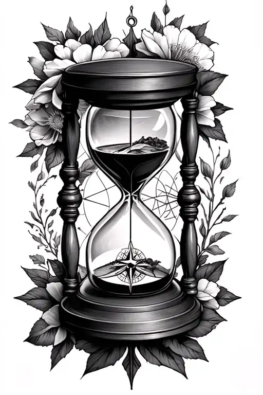 Hourglass And Compass Floral Sleeve