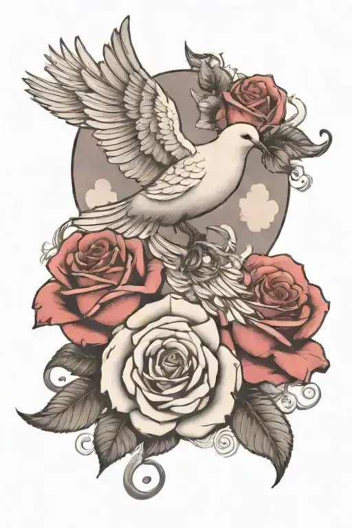 Roses With Dove And Clouds