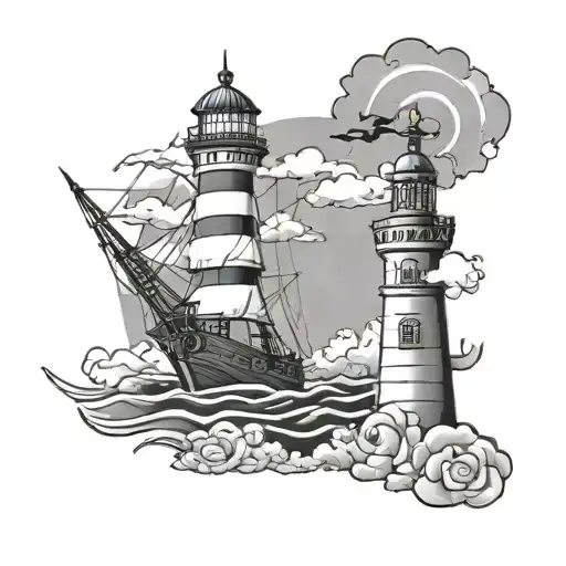Pirate Ship Light House Behind