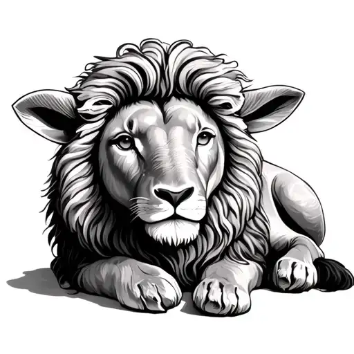 Lion Lamb Peacefully Lying
