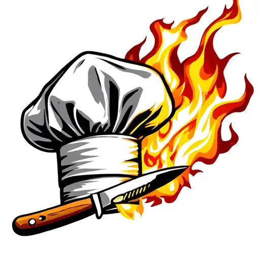 Chef Cook Hat With Knife On Fire