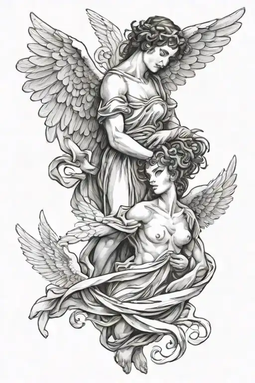Male Angle Being Held My A Female Angel