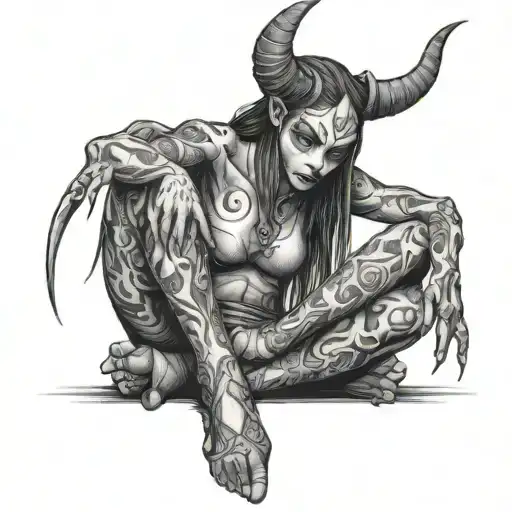 Demon Girl Sitting Cross Legged