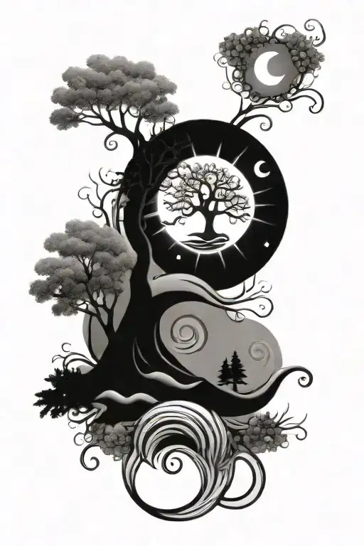 Wave Spiral Sun Moon Tree Women Camping Peace