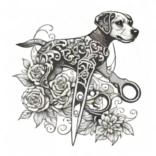 Dog Grooming Scissors With Floral And Vines