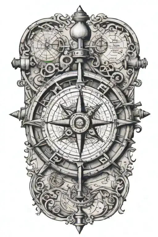 Sextant Terchnical Drawing On Faded Ancient Map Without Frame