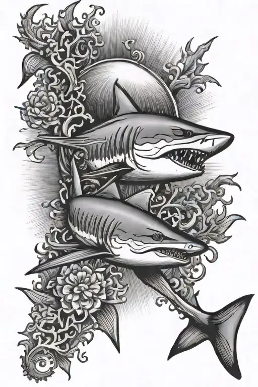 Ocean Shark Coral Fish Sun Rays Siren