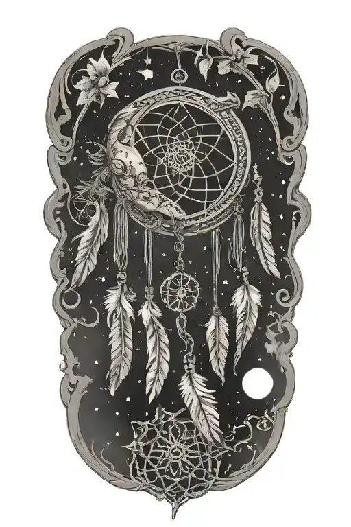 Moon With Dream Catcher Hanging Under