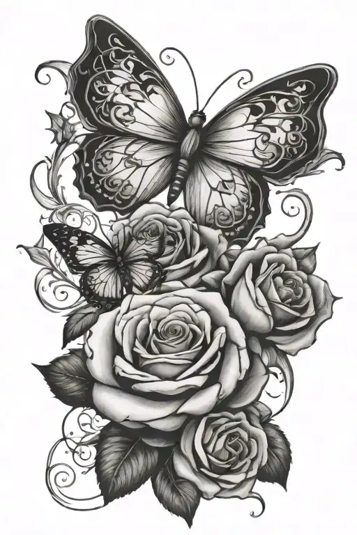 Roses And Butterfly With Virgo Symbol Incorporated