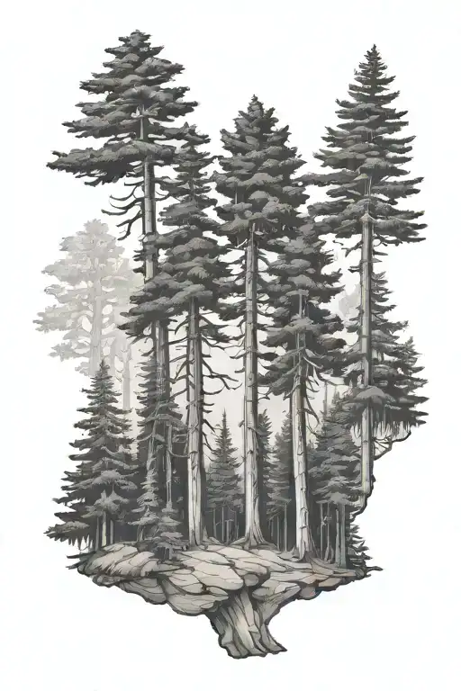 Forest With Redwood Ponderosa Pine Douglas Fir And Cedar Tree