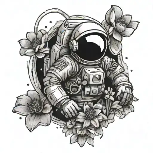 Astronaut In Space Holding Flowers With Hearts