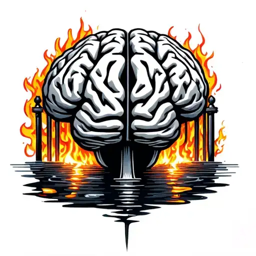 Brain Inside A Mental Jail Cell Surrounded By Fire And Water