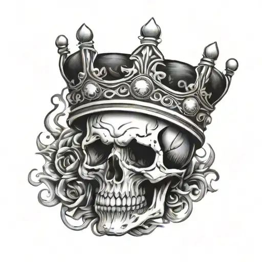 Skull With A Crown With Playing Cards And Dice Rolling With Smoke