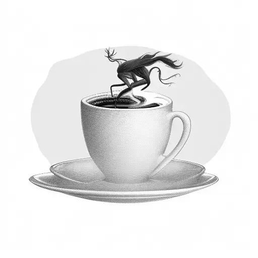 A Cinematic Scene Of A Coffee Cup Transforming Into A Woman's Silhouette