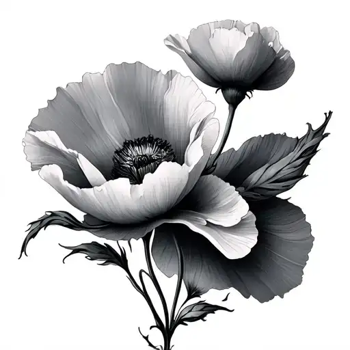 Birch Tree And Poppy Flower