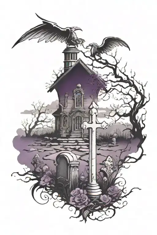 Graveyard Dark Purple Sky