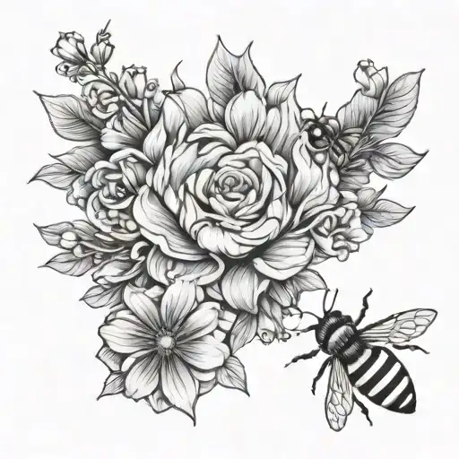 Flowers Surrounding Bee Sitting