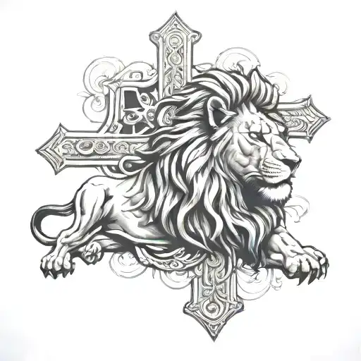 Lion With A Jesus Cross Behide It