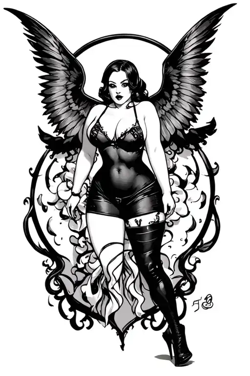 Thick Woman Evil Pinup Topless Goth With Big Breast And Thighs