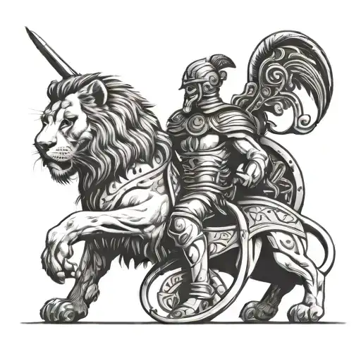 Gladiator Sitting On A Lion
