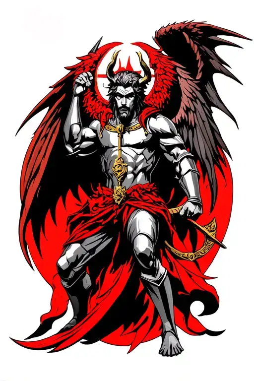 St Michael Holy Knight Fighting Satan Red Black