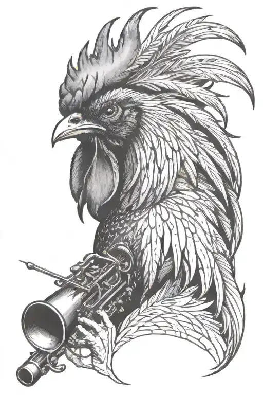 A Rooster Artist Painting A Colorful Mural With Musical Instruments Incorporated