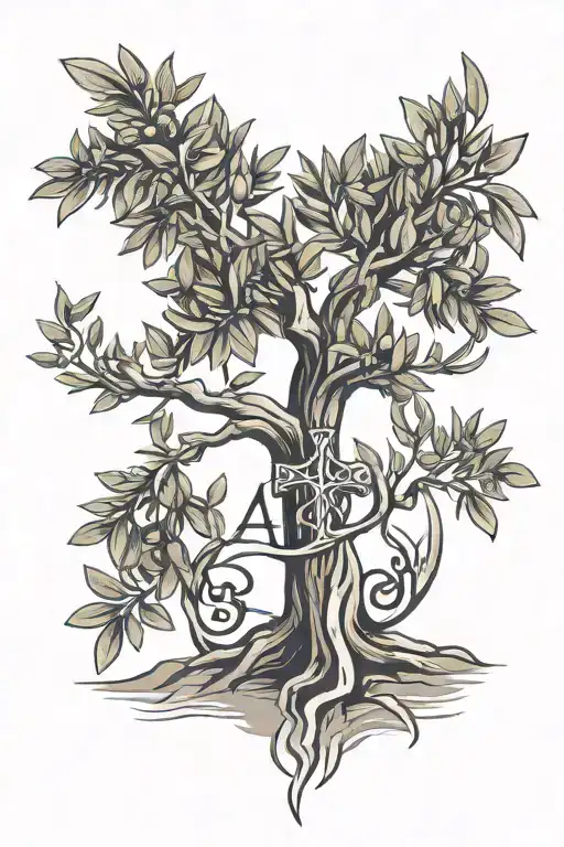 Olive Tree With Cross And Allah S H Calligraphy