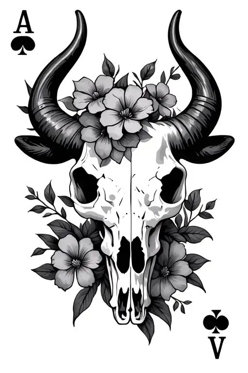 Bull Skull Flowers Western Ace Cards