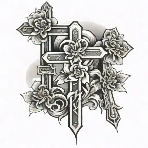 3 Crosses With A Flower Background