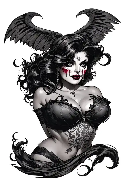 Thick Woman Evil Pinup Breast Exposed