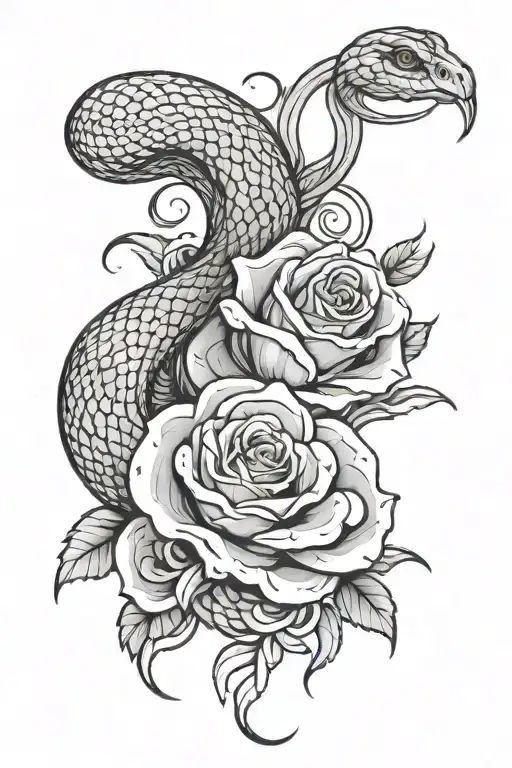 Ocean Waves With A Snake And Rose