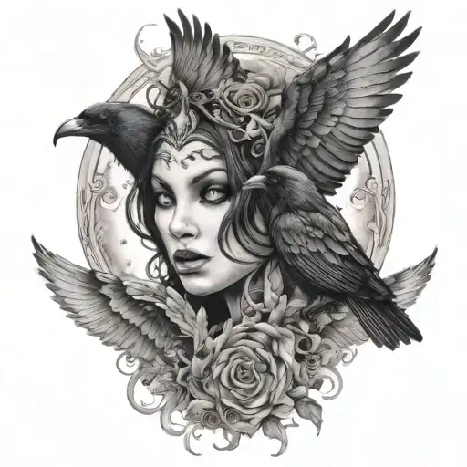 Eyes In The Wings Of A Fairy With Ravens Flying And Their Eyes Are Sharingans