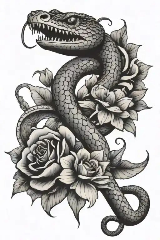 Snake Whith Beautiful Flower And Big Sword