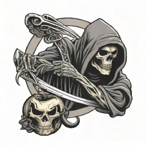 Grim Reaper Holding Scythe And Apple With Snake Wrapped