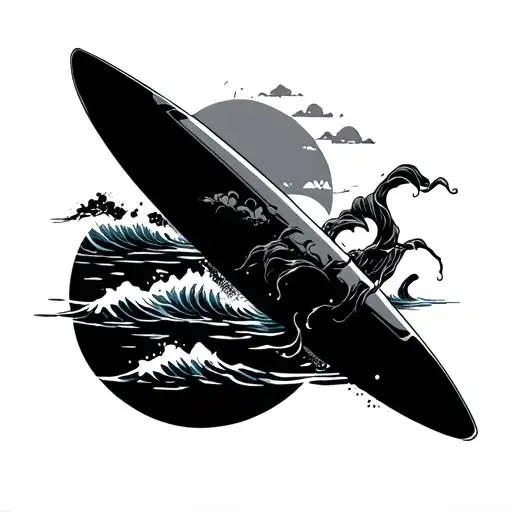 Japanese Style Water With A Surboard That Shows Life