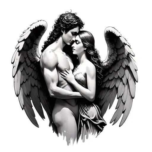 Women And Man Angel Holding Each Other