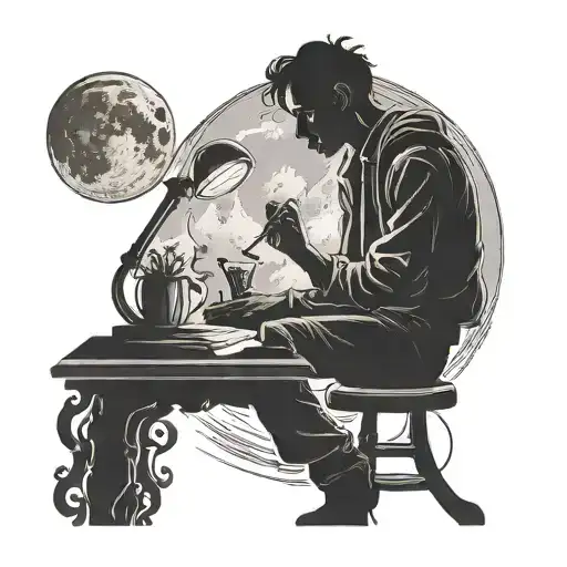 Create A Silhouette Of A Poet Writing Under A Full Moon